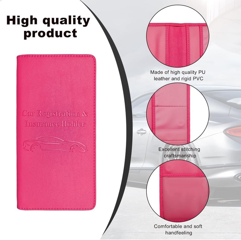 Wevdn Car Registration and Insurance Holder, PU Leather Vehicle Glove Box Organizer with Magnetic Shut, Wallet Case for Insurance Card Driver License Document, Car Accessories (Rose Red, Matte) - Image 3